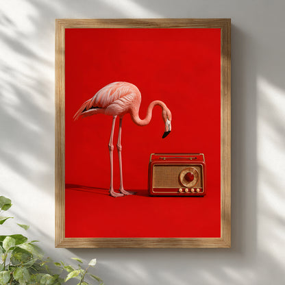 Pink Flamingo Vintage Radio Print