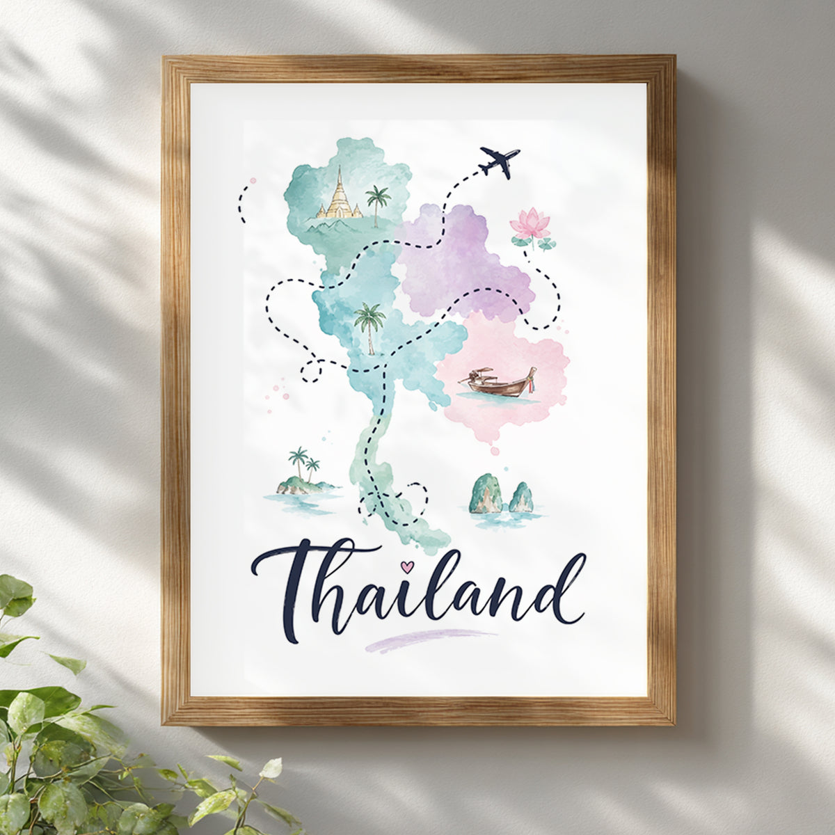 Thailand Watercolour Travel Map Poster