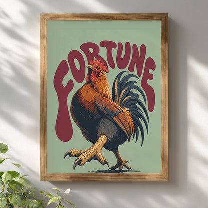 Green and Red Fortune Rooster Print